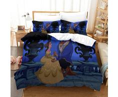 La bella E La Bestia Set Copripiumino 3D Movie Poster Set di Biancheria Da Letto Per I Bambini Della Ragazza del Ragazzo Set Trapunte Super Soft Set Trapunta 2 Federe 3 Pz
