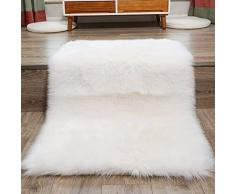 Tappeto in finta pelliccia di agnello/pecora, 60 x 90 cm, morbido, a pelo lungo, per il salotto o la camera da letto, utilizzabile anche come coperta, Poliestere, bianco, 60 x 90 cm