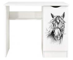 leomark Scrivania per bambini - ROMA - bianco scrittoio set di mobili per computer, stile moderno, Tavolo per imparare e giocare Dim: 77 (Altezza) cm (ritratto di un cavallo)