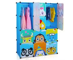 HOMFA Cartoon Armadio a Muro per Bambini, Armadio Portatile per Appendere i Vestiti, Stanzino Combinato, Armadietto in Moduli Plastici per Stoccaggio di Abbigliamento, Accessori, Giocattoli, Asciugamani o Libri, Blu (12-Cubo)