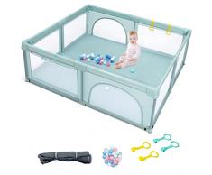 RELAX4LIFE Box Recinto per Bambini, Quadrata Robusta con Rete Traspirante, Centro di Attività per Bambini dai 6 Mesi ai 3 Anni, Palline 50 (206x185,5x65cm, Grigio Chiaro) (Blu, 206x185,5x68 cm)