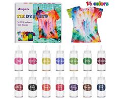 Anpro 160 Pezzi Tie Dye Kit, 14 Coloranti ×100 ml/Bottiglia Tessili Brillanti Tie-Dye, Kit di Materiali per Tintura di Pigmenti Abbigliamento, Adatto per Fai da Te Tie-Dye Art per Bambini e Adulti