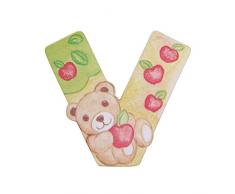 THUN - Lettera V da Parete con Orsetto Teddy - Accessori Cameretta Bambini - Decorazione Casa - Legno - 8 h cm
