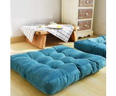 N / A Thicken Tatami De sol Pillow Cushion, Great Square Zafu Meditation Cushion, United Color Corduroy Cushion Seat Cotton Cushion On Sitting Pouf for Children At Home Outdoor,Blue,55x5.