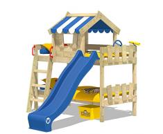 Wickey Letti a castello CrAzY Circus Culla Letto a soppalco con scivolo, tetto e con rete a doghe, blu
