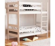 WNM Group Letto a castello con Entrata Anteriore SOPHIE - Letti con Sponda Anticaduta con Barriera per Bambina e Bambini - Bianco - 190x80 cm