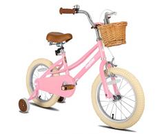 joystar 14 pollici bicicletta per bambini con ruota di allenamento e cestini, bicicletta per bambini per 3-5 anni ragazze, rosa