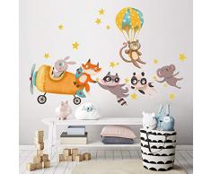 kina R00502 Adesivi Murali Bambino Ecologici e Anallergici Soffice Effetto Tessuto Riposizionabile Viaggio Aeroplano Decorazione Muro Neonato Cameretta Asilo Nido Carta da Parati - Misura 120x30 cm