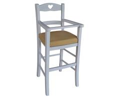 Sediolone Sgabello Sedia Seggiolone Bimbo Lusso In Legno In Tinta Bianco Con Seduta Imbottita finta pelle Beige