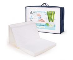 Materasso Lettino Neonato 120x60, Materassino Culla Da Campeggio, Pieghevole, Antiacaro, Antisoffoco, Anallergico, Traspirante, Zip Di Sicurezza Antitrauma , Cotone E Bamboo, bianco, Made In Europe