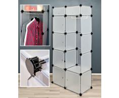 Ts Ideen 5119 Mobile da Bagno, Armadio da Cameretta, 7 Scomparti Dotati di Sportelli e Vano con Asta Appendiabiti, Polipropilene, Bianco