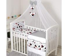 PRO COSMO 9 Pezzi set biancheria bebè da letto per lettino culla Cuscino Organizzatore Baldacchino Piumino Copripiumino (120 x 90 cm, Topo Rosso Grigio)