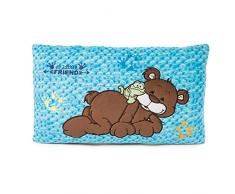 NICI Orsetto e ranocchia – Soffice guanciale ecosostenibile, Ragazzi e Bambini – Cuscini rettangolari di Peluche, 43 x 25 cm, Colore Blu, 47615
