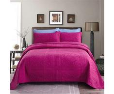 WANWEN Trapunta 3 Pezzi Copriletto Bambini Cotone Trapunta Trapunta Patchwork Copriletto Ricamo Quadrato Soffitto Estivo per Letto Matrimoniale con 2 Federe,Rosa Rossa,250 * 270CM Little Surprise