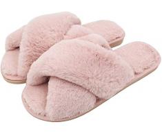 AONEGOLD Ciabatte da Casa Donna Invernali Warmer Peluche Pantofole Croce Morbido Open Toe Pantofole di Pelliccia Antiscivolo Scarpe(Rosa,Taglia 38-39)