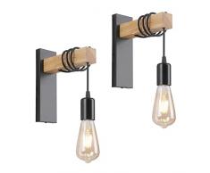Lampada da Parete Vintage, Retrò Applique in Legno, Interno Industriale Nero Lampada a Muro per Camera da Letto Soggiorno Cucina Corridoio (2 Pezzi)