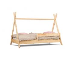 SMARTWOOD Lettino bambino TIPI 70x140 con rete a doghe e sponda - Letto Montessori bambini a Casetta per ragazzi e ragazze - Letto Singolo in compensato di pino e rete a doghe - 140x70