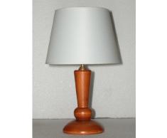Lampada da comodino, abat jour in legno colore ciliegio; altezza cm36 con paralume modello cinese in tessuto plastificato bianco o avorio; attacco E14 tedesco piccolo; produzione propria - made in Italy
