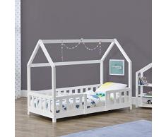 [en.casa] Letto per Bambini a Forma di Casetta e Barriere - Struttura in Legno di Pino - Letto Singolo 160x80 cm per Cameretta - Bianco