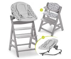 Hauck Seggiolone Alpha Plus Set Premium - Seggiolone Legno Evolutivo dalla Nascita, con Sdraietta Dondolo Neonati Reclinabile e Cuscino - (Grigio/Grigio)