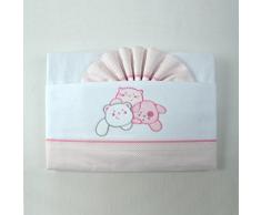 PEKITAS: Parure di lenzuola di flanella per neonati. Set di 3 pezzi per lettino da 60 x 120 cm, 100% cotone, prodotto in Portogallo. Cuna Rosa-Bianco