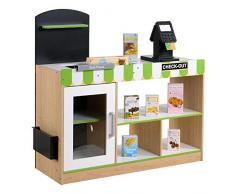 WOOMAX Supermercato Legno con Accessori Negozio banco Luce, Suoni, registratore, Lavagna per Bambini 3 Anni Giocattolo educativo (85386)
