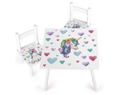 Leomark Tavolo e 2 sedie in Legno, tavolino Set da cameretta per Bambini, Gioco di Gruppo in Classe, mobili per Bambini, Stanza dei Bambini mobili Alta qualità Stabile, Tema: Unicorno