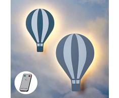 Lights4fun Set di 2 Applique Murali di Mongolfiere con LED Bianchi Caldi a Pile per Arredo Cameretta Bimbi