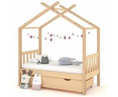 ZHOUMIN Giroletto per Bambini con Cassetto in Pino Massello 70x140 cm d,Lettino per Bambini e Bambine,Letto a Capanna,Casetta per Cameretta Bimbi