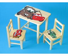 Set in legno tavolino con 2 sedie per cameretta bambini. M6. Ottima idea regalo.Completo in pino con disegno a mano.