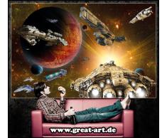 Astronave nell'universo FOTOMURALE- nave spaziale galassia quadro - XXL decorazione da parete cameretta dei bambini -tappezzeria da parete 336 cm x 238 cm