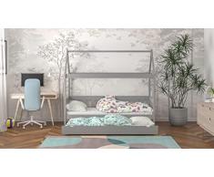 WNM Group Kacper, lettino da 160 x 80 cm, con rete a lettino, allungabile, per ragazze e ragazzi, letto estraibile per bambini, 100% legno di pino grezzo massiccio, colore grigio