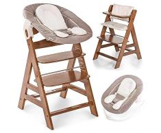 Hauck Alpha Plus Newborn - Seggiolone Pappa in Legno, evolutivo dalla Nascita - Con Sdraietta neonato, Riduttore, Cuscino seduta, Altezza regolabile - Noce