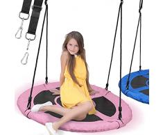 Physionics® Altalena a Nido - Ø 100 cm, Portata Massima 300 kg, Tessuto Oxford, Altezza Regolabile, Rosa-Nero, da Esterno/Interno - Altalena Rotonda, per Bambini e Adulti, da Giardino