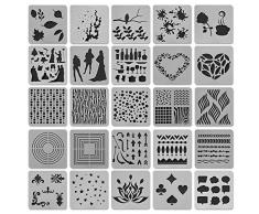 Bullet Journal - Set di 25 stencil in plastica, per mandala, accessori per scrapbooking, stencil da disegno, stencil per bambini e adulti, stencil per progetti tessili, 13 x 13 cm