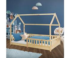 ML-Design Letto a Forma di Casa per Bambini 90 x 200 cm con Protezione Anticaduta Rete a Doghe Legno di Pino Naturale Lettino Casetta Bimbi Robusto e Facile da Montare Peso Supportato 120 kg