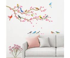 DECOWALL DWL-2009 Uccelli da giardino e fiori di ciliegio Adesivi da Parete Decorazioni Stickers Murali Soggiorno Asilo Nido Camera Letto per Bambini decalcomanie