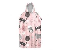 Hiseng Asciugamano Poncho da Bambini Adulto, Bagno Asciugamano con Cappuccio ad Asciugatura Rapida, Cartone Animato Gattino Accappatoio per Spiaggia Surf Nuoto Sport (Rosa,60x110cm)