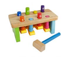 Nuheby Banco di Lavoro in Legno Giochi Bambini 1 2 Anni Martello Giocattolo Giochi in Legno per Bambini Giochi Educativi per Neonato Regalo Ragazzi Ragazze 18+ Mesi,8 Pioli Martello