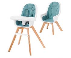 Kinderkraft Seggiolone Pappa TIXI, Gambe In Legno, Vassoio Regolabile, Poggiapiedi, Bambini da 6 Mesi fino a 5 Anni, Turchese