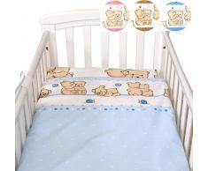 5 Pezzi Set di biancheria da letto per lettino 140 x 70 cm (Orsacchiotti Blu) piumino copripiumino e federa