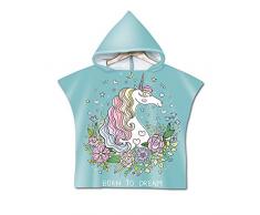 Chickwin Asciugamano Poncho Bambino, Cartone Animato Kids Accappatoio Microfibra Asciugatura da Bagno con Cappuccio Asciugatura Rapida per Spiaggia Bagno (60 * 80cm,Principessa Unicorno)