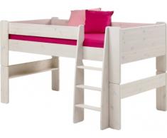 Steens For Kids - Lettino a soppalco con rete a doghe e protezione anticaduta, superficie 90 x 200 cm, in pino massiccio, colore: Bianco