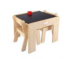 Little Helper FSD02-5 Tavolino con Portamatite e 2 Sedie per Bambini, Legno Naturale/Lavagna