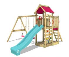 Gioco da giardino WICKEY MultiFlyer con altalena e scivolo turchese, struttura da esterno per bambini con sabbiera, scaletta e accessori da gioco