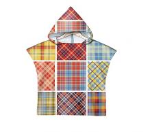 Chickwin Asciugamano Poncho Bambino, Cartone Animato Kids Accappatoio Microfibra Asciugatura da Bagno con Cappuccio Asciugatura Rapida per Spiaggia Bagno (Tartan 1,60x80cm)