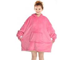 Coperta con cappuccio per bambini, coperta con cappuccio e cappuccio, super morbido, vestaglia con cappuccio, calda e confortevole, coperta oversize in microfibra e sherpa, taglia unica - rosa