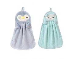 TBUQNZA 2 Pezzi Corallo Velluto Asciugamano,Asciugamani per le mani con Animali Carini, Asciugamano Assorbente Appeso a Mano, per cucina e bagno,asciugamano ad asciugatura rapida per bambini e adulti