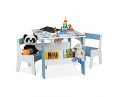 Relaxdays Tavolino da Bambini con Lavagnetta, Set di Tavolo da Gioco con 2 Sedie, Bimbi e Bimbe, in MDF, Colorato, 100% Fibra di Legno