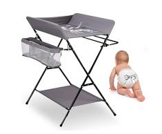 Fasciatoio Pieghevole per Neonato con Struttura Stabile,Fasciatoio per Bambini, Salva Spazio, per Cambio Pannolino,4 ruote con freno,Fasciatoio Portatile con Scomparti Portaoggetti (80*66*98cm-Grigio)